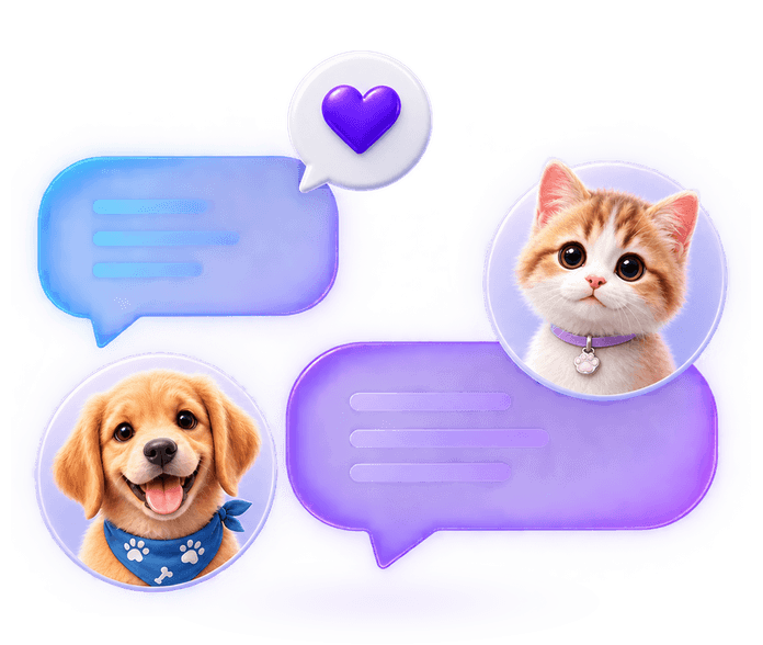Message bubbles and pet avatars in conversation